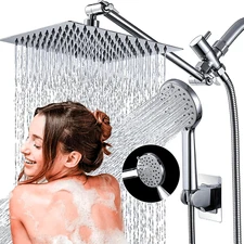 8'' Rain Square Shower Head with Handheld Spray Combo High Pressure Adjustable