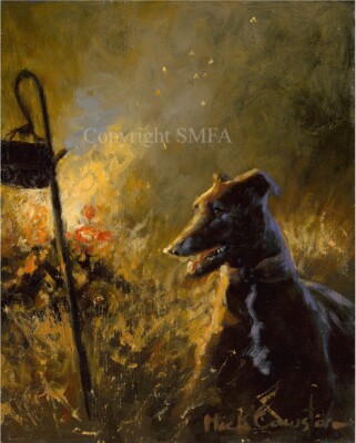 Mick Cawston ''By the Warmth of the Fire'' Lurcher Open Ed Print (montiert/gerahmt)