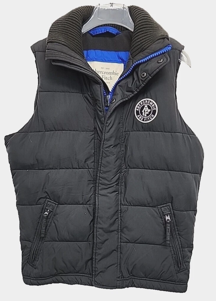 Abercrombie & Fitch Unisex Puffer Vest Black Mock Neck Zip Snap M Mens