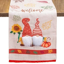 Fall Decoration Linen Table Runner, Fall Harvest Vintage Kitchen Decor 72*13