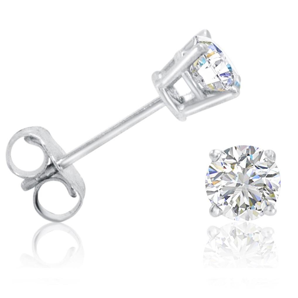 1/2ct TW Real (Natural) Round Diamond Solitaire Stud Earrings in 14K