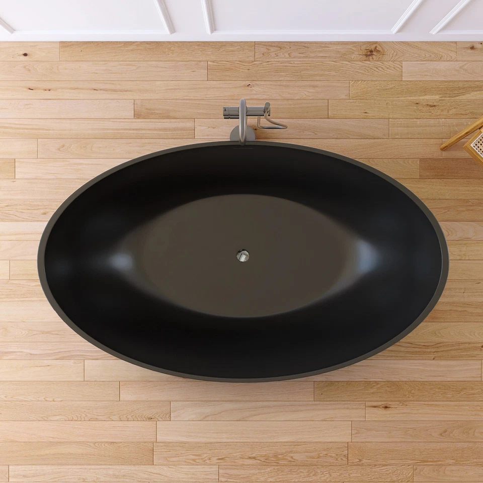 Bañera independiente 67"" superficie sólida piedra resina bañera de inmersión profunda Foto 4 de 4