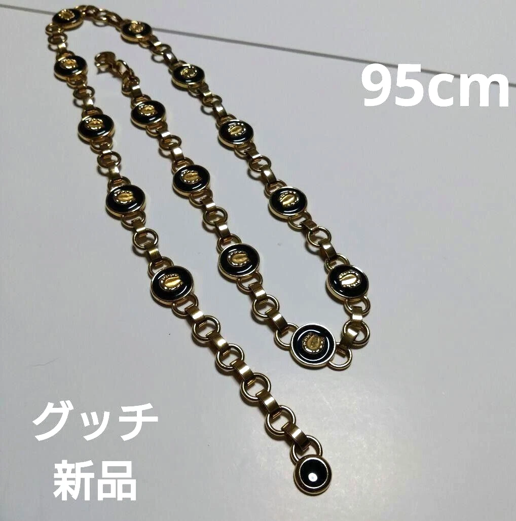 Collier long ceinture chaîne GUCCI or vert ancien vintage 37,4 pouces