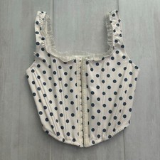 Altar'd State Corset Top Crop Tank Polka Dot Small White Blue Ruffled Coquette S