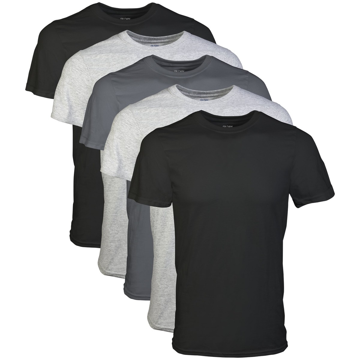 Gildan Men's Cotton Crew T-shirts 5 Pack- Assorted Black