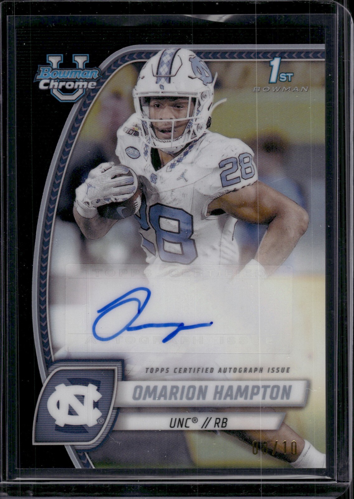 OMARION HAMPTON 2024 BOWMAN CHROME UNIVERISTY U 1ST BLACK REFRACTOR AUTO 08/10