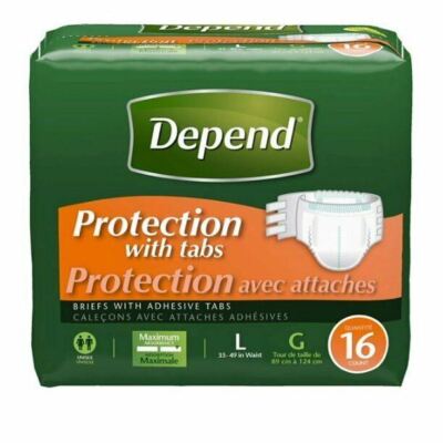 Depend Maximum Protection Incontinent Brief, Large, White Case of 48 - 3545802