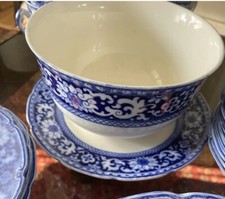 FLOW BLUE  WHITE BOWL With UNDERPLATE GRINDLEY GLENMORE ENGLAND -