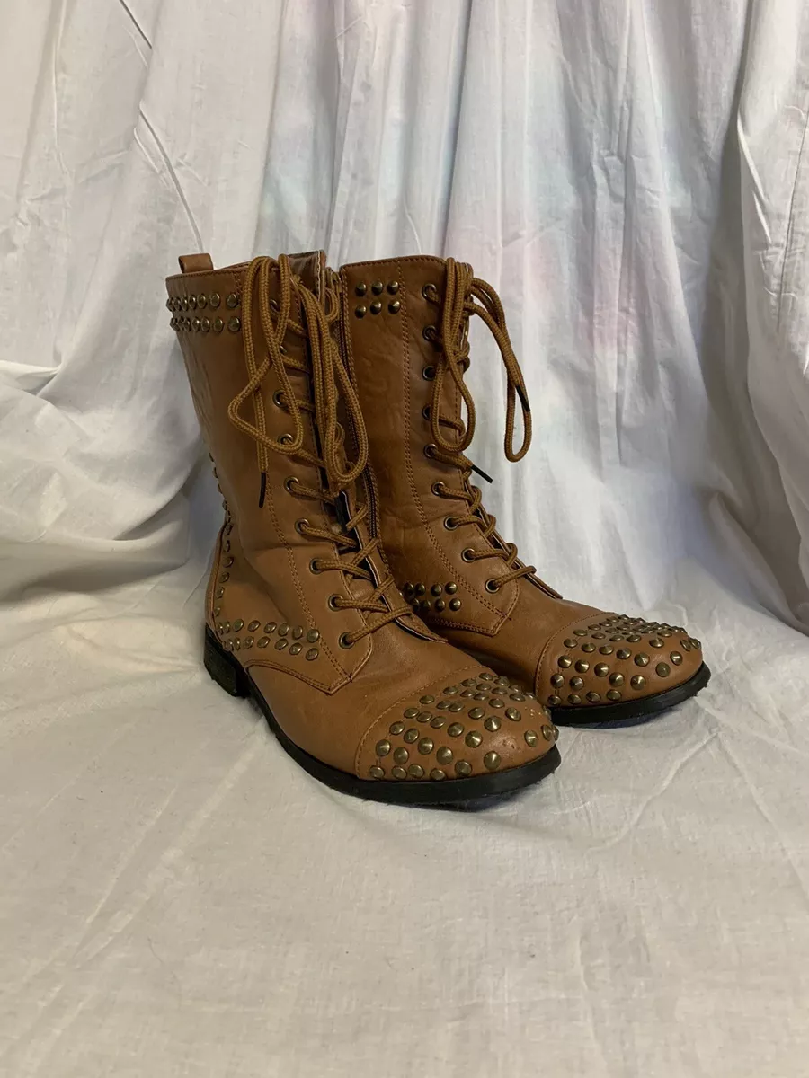 Rue 21 etc Boots Studded size 8 9lg Rusty Brown Faux Leather Boots