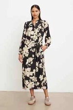VELVET By Graham & Spencer Josepha Printed Dress Black S $257 F7