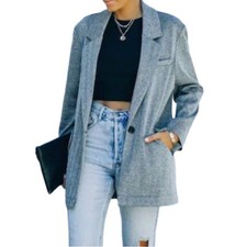 Vici Oversized Button Up Blazer Grey Stretch Normcore Business Casual Fairy S