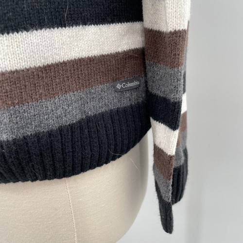 Columbia Womens Black Gray Cotton Angora Wool Retro Stripe Crewneck Sweater SZ M - Picture 3 of 9
