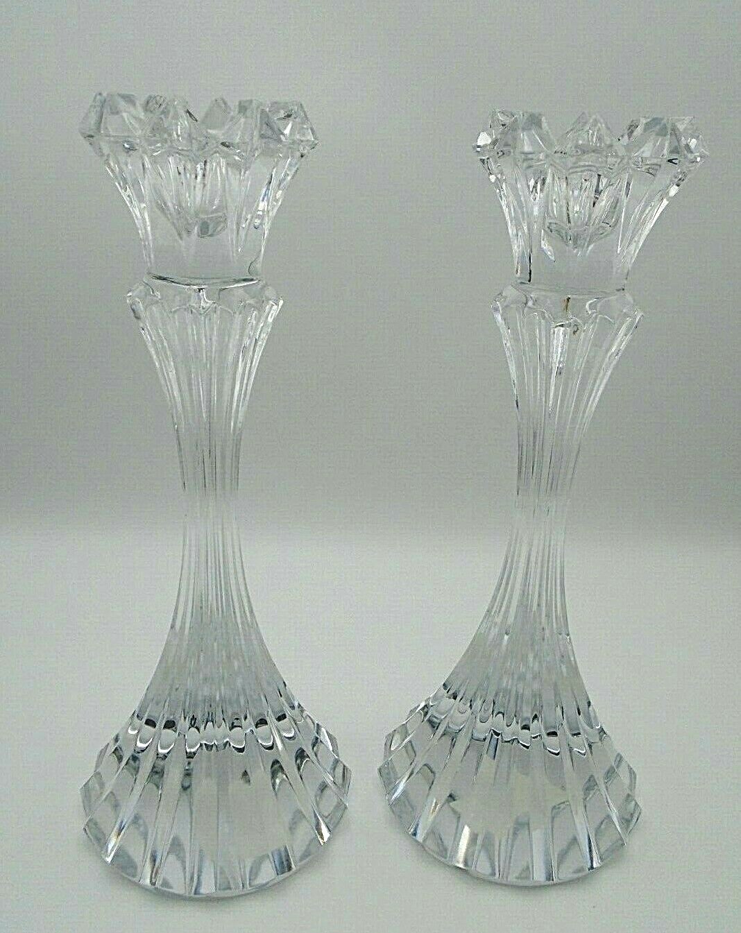 Mikasa Lead Crystal Skyline 10" Candle Holder Set of 2 Made in Czech