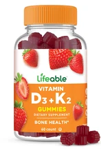 Lifeable Vitamin D + K - Great Tasting Strawberry Flavor Gummy - 60 Count