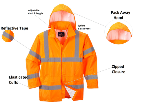 Portwest Jacket Hi Vis Rain Jacket Waterproof Hooded Safety Coat Lightweight UK - Picture 3 of 11