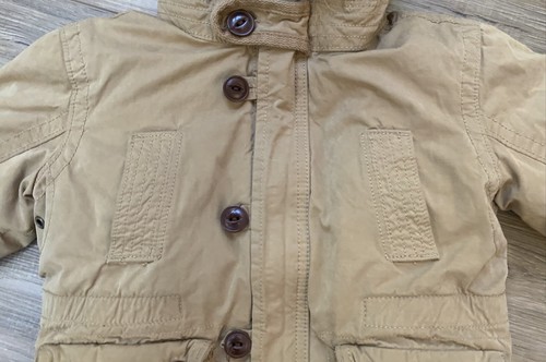 KLEINKIND MÄDCHEN BABY GAP KHAKI CARGO KUNSTFELLBESATZ KAPUZE UTILITY JACKE GRÖSSE 18-24m - Bild 3 von 12