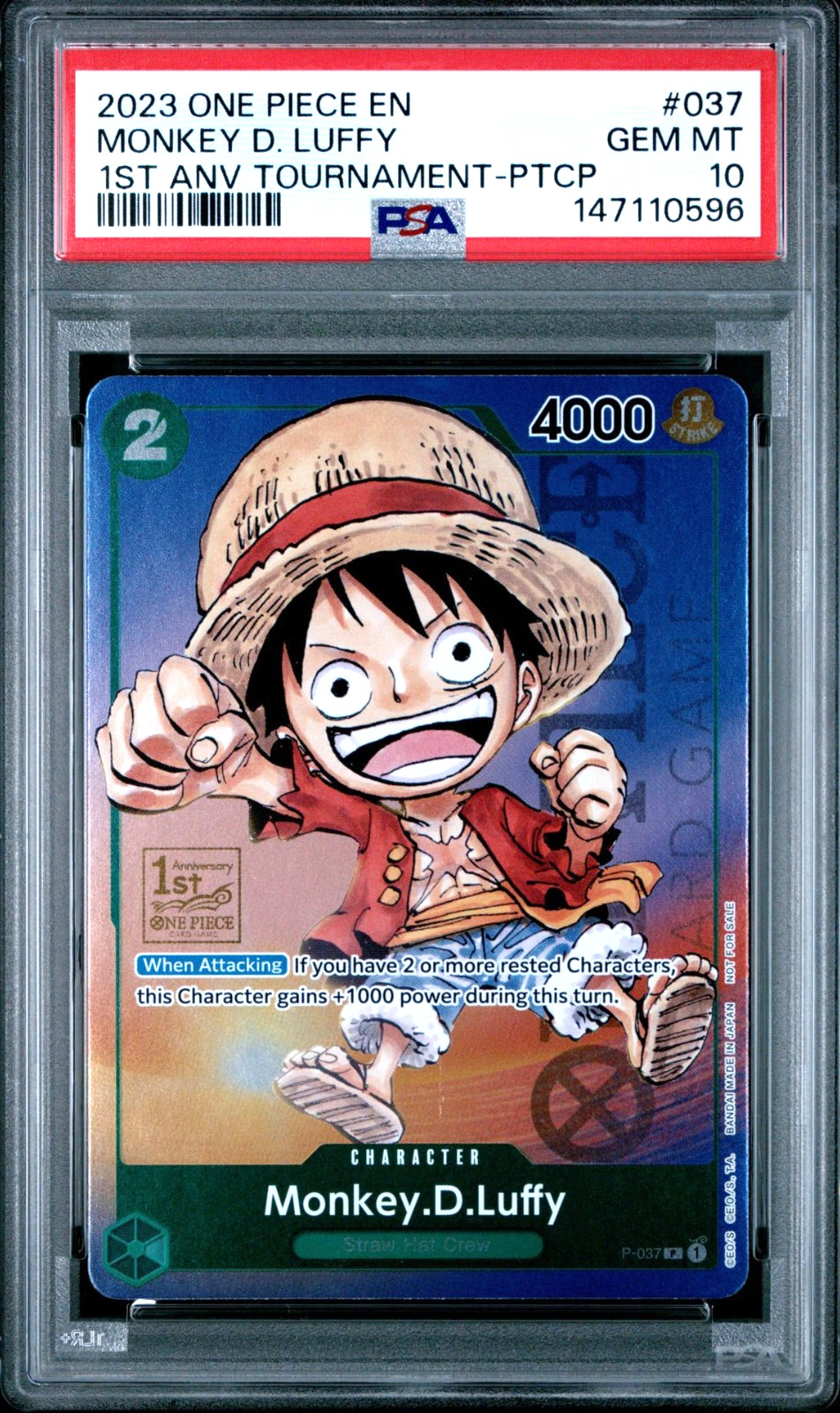 2023 One Piece Monkey D. Luffy 1st Anniversary Tournament #037 PSA 10 GEM MINT💎
