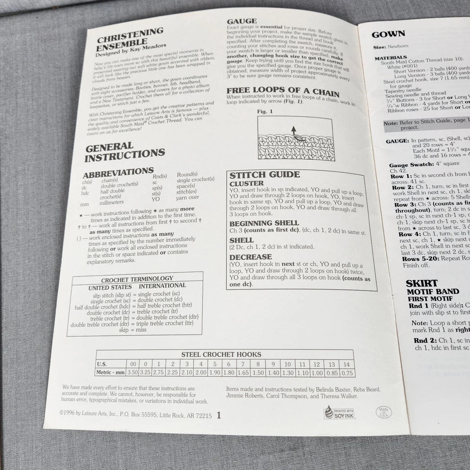 Leisure Arts Crochet Pattern Book 2882 Christening Ensemble GOWN & 8 pieces - Image 3 of 3