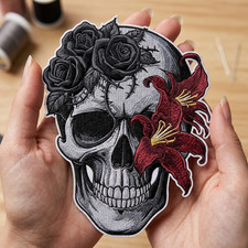 Embroidered Skull Flower Patch Gothic Floral Skull Iron On