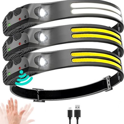 6 Modes LED Induction Headlamp COB Sensor Rechargeable Built-in Battery