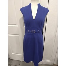 TRINA TURK Royal Blue Cap Sleeve Sheath Dress Belted V Neck Business Work Size 8