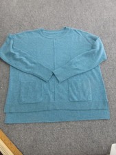 Sweater Womens Blue 100 Cashmere Crewneck Long Sleeve Relaxed Knit Pockets