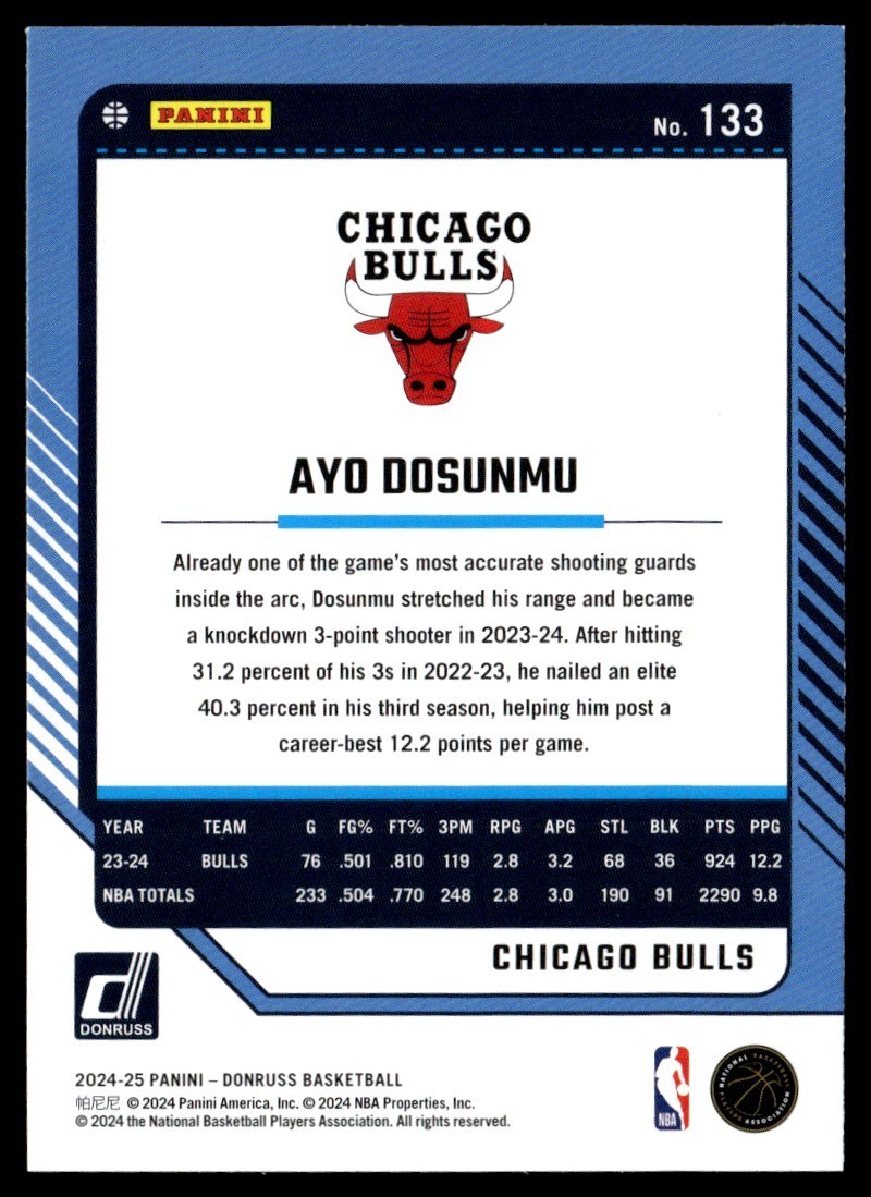 2024-25 Donruss Base Ayo Dosunmu Chicago Bulls #133 | eBay