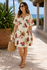 Old Navy Women's XL Floral Wrap Dress Tropical Print Short Flutter Sleeve Resort