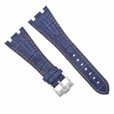 28 MM LEDER UHRENARMBAND BAND FÜR AP 42 MM AUDEMARS PIGUET ROO BLAU ORANGE NÄHTE