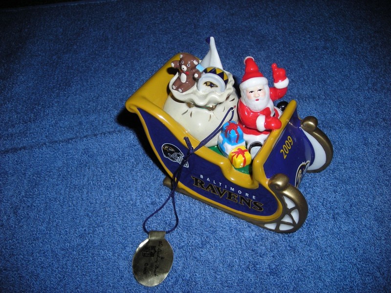 Danbury Mint Baltimore Ravens NFL Christmas Ornament 2009 Football Sleigh
