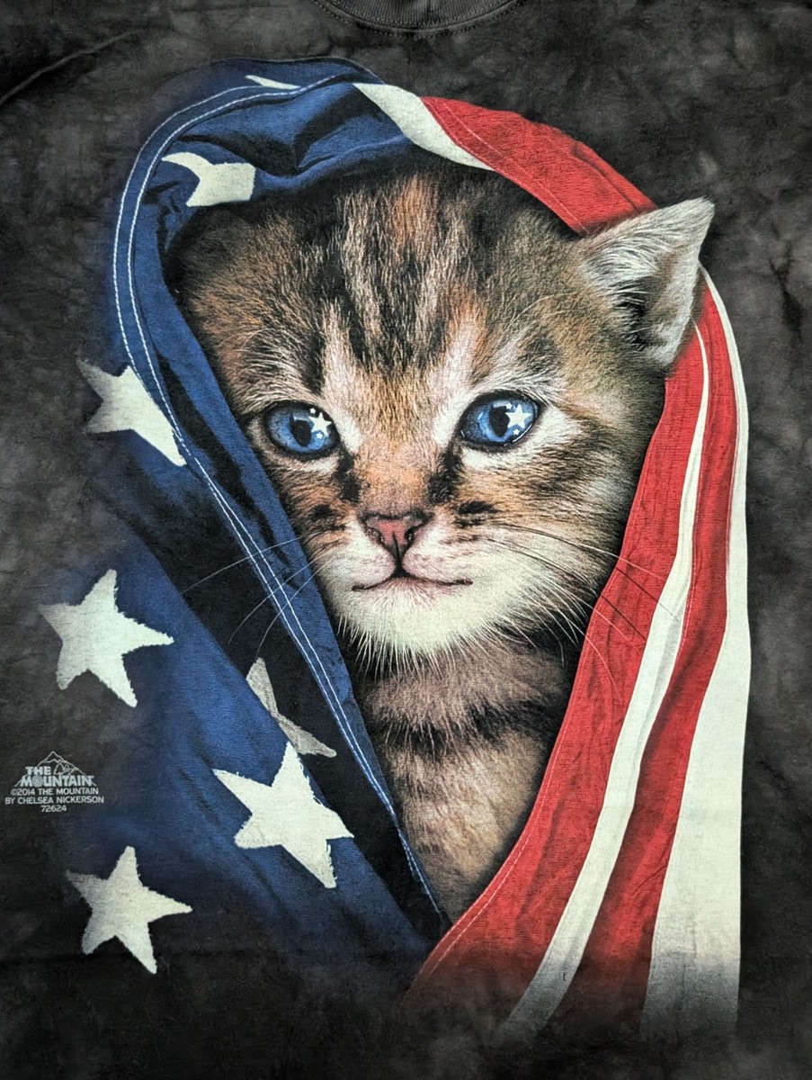 The Mountain Men's T-shirt Black Patriotic American Kitten RL 2XL