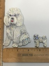 Lot of 2 Handmade Wooden Handpainted  Sparkly  BICHON FRISE Ornament/Pin/Magnet