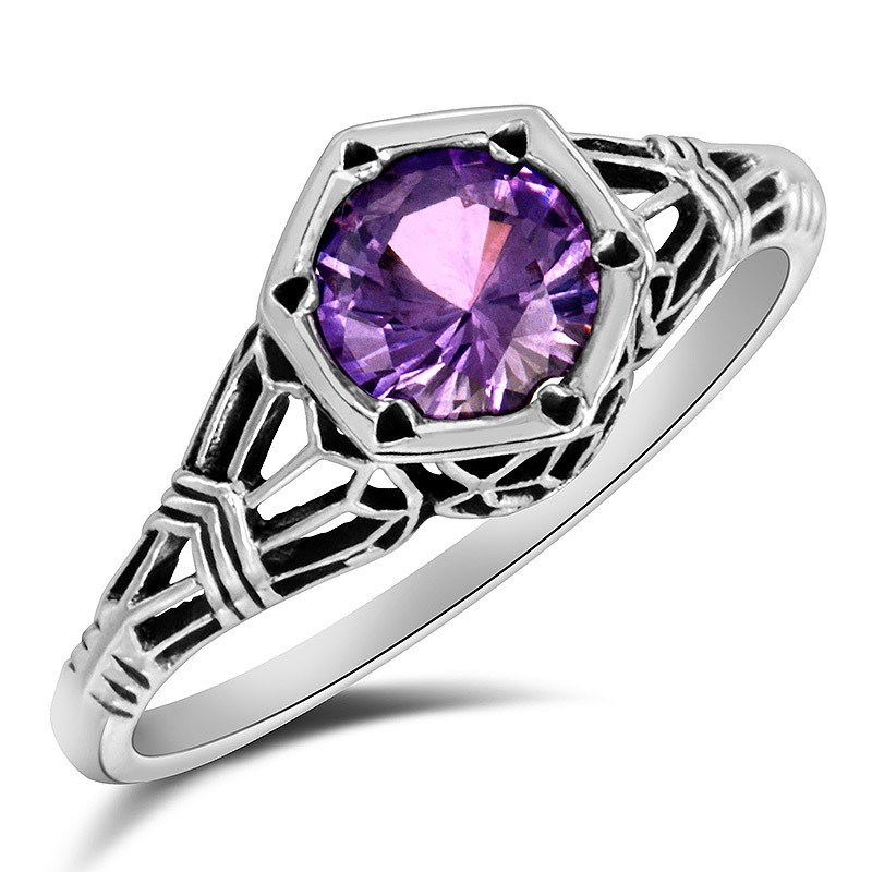 1CT Heat Treated Alexandrite 925 Sterling Silver Filigree Ring Sz 7 XB3-8