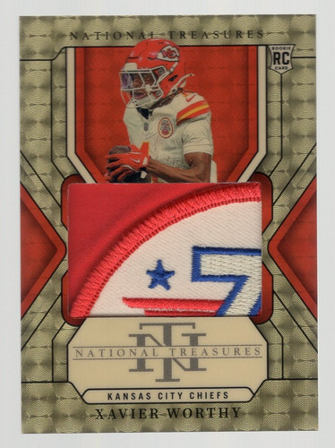 XAVIER WORTHY 2024 NATIONAL TREASURES GOLD VINYL CHIEFS LOGO PATCH RC 1/1