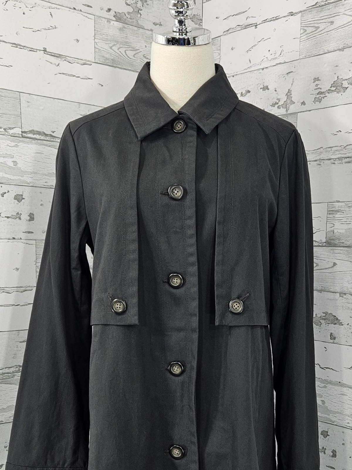 Garnet Hill Organic Cotton Utility Trench Coat Womens 8 Charcoal Gray