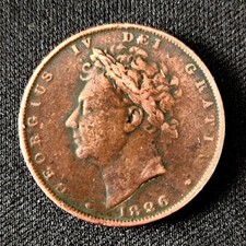 1826 Great Britain 1/2 Penny George IV Copper Coin - RARE
