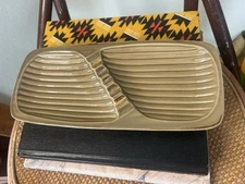 Vintage MCM Mid Century Brown Tan And Gold Ashtray Double Sided Large