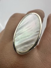 Oval Mother Of Pearl Statement Ring With Sterling Silver Size 7
