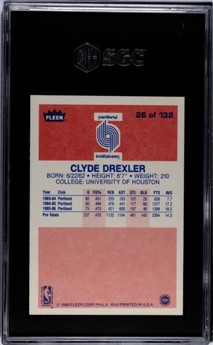1986 FLEER CLYDE DREXLER 26 MINT SET BREAK SGC 9 PORTLAND TRAIL BLAZERS - Image 2 of 2