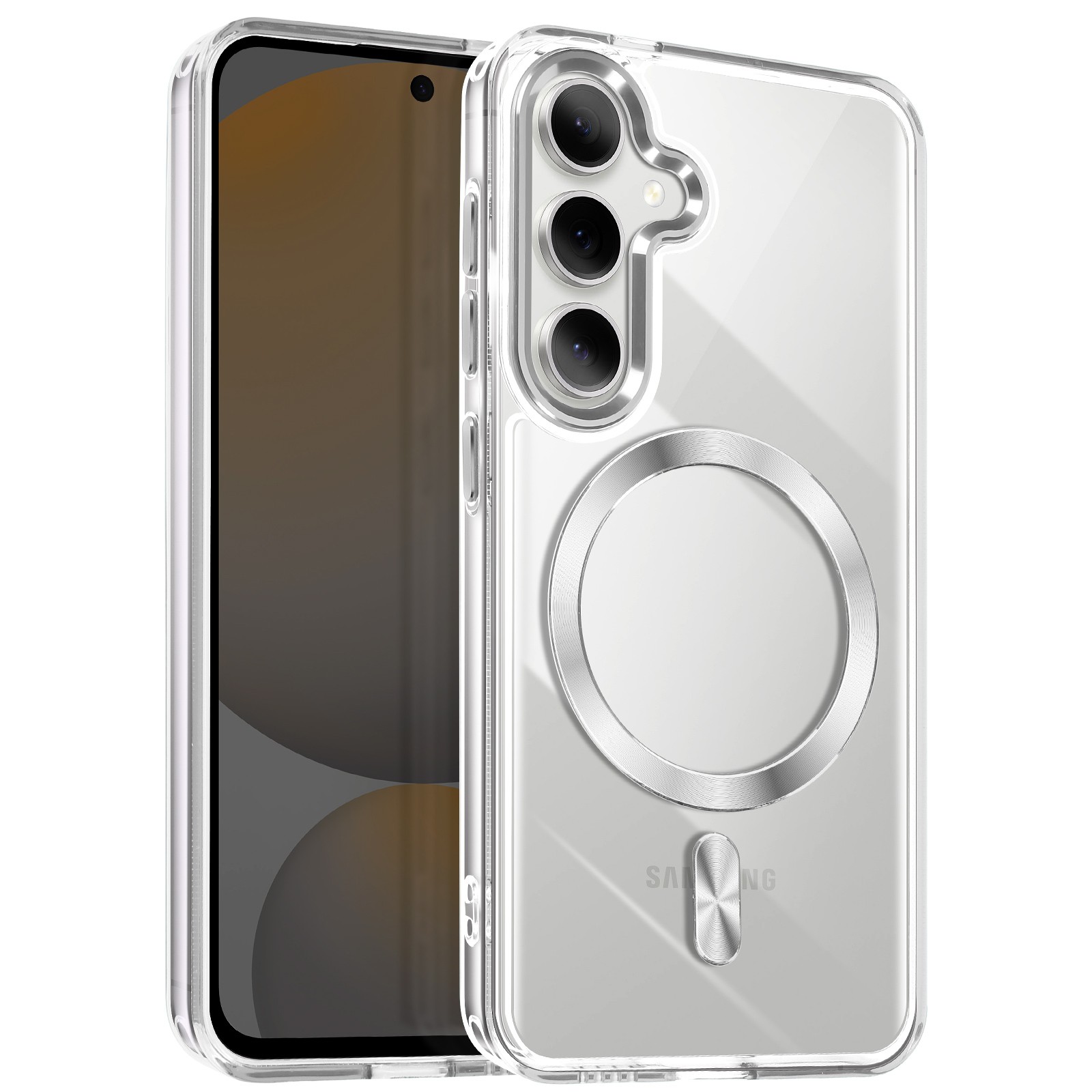 Coque Galaxy S24 raffinée argent au fini métallisé brossé Avizar