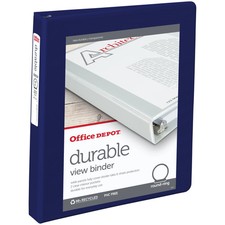 Office Depot Brand Durable View 1" Round-Ring Binder, Blue