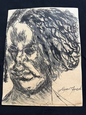 LUCIAN FREUD painting drawing on old paper signed stamped