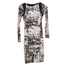 Karen Millen Khaki Green Dress Long Sheer Sleeves UK Size 8 Party Wedding Summer