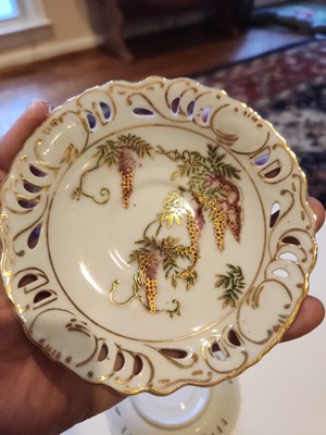 Set of (6) Vtg. Fine China Demitasse 4.5'' Handpainted Saucers With Grape Design