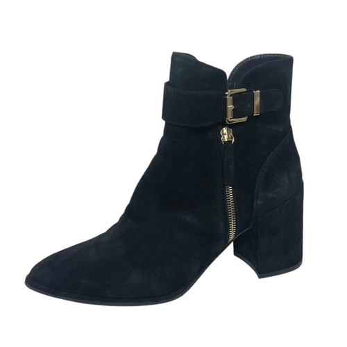 Bottes Cheville Stuart Weitzman En Daim Noir à Bout Pointé Et Strass - Taille 7.5 US