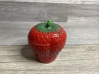 Vintage Hazel Atlas Milk Glass Painted Red Strawberry Jam Jelly Jar With Lid