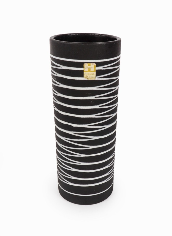 Haeger Ceramic Vase Black White Modernist Vintage Cylinder Mid Century Modern