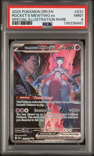 2025 POKEMON DRI EN-DESTINED RIVALS #231 TEAM ROCKET'S MEWTWO EX PSA 9
