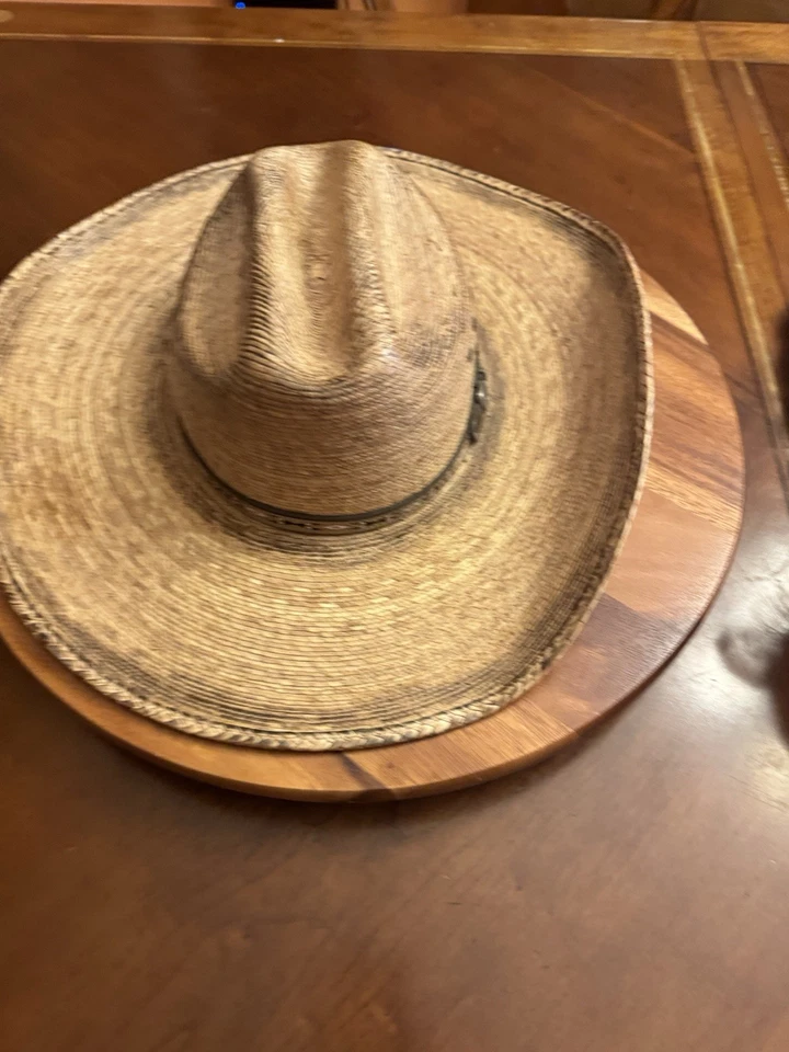 Sombrero de Paja Duro Justin Bent Rail Vaquero Western Talla 7 1/4 Banda de Cuero Tostado Foto 4 de 4