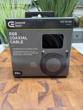 Commercial Electric RG6 Coaxial Cable 25ft Black TV Satellite AV Double Shielded